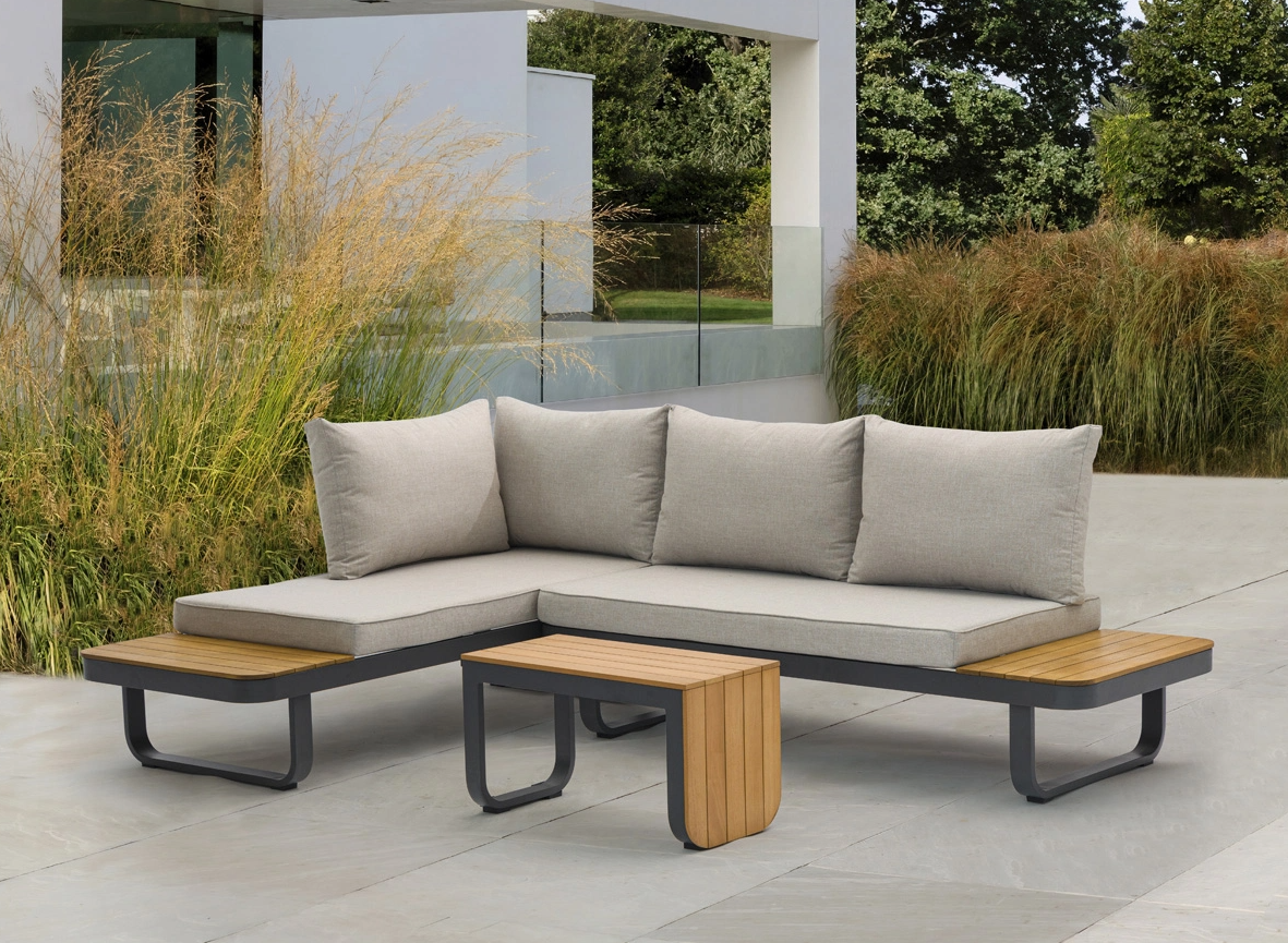 SenS-Line Samos aluminium loungeset acacia blad en taupe kussens- - Aluminium- Sens-Line