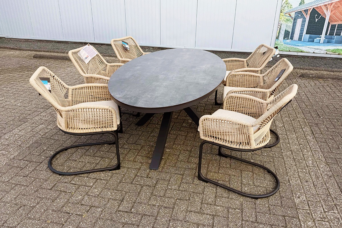 SenS-Line Breeze tuinset ovale tafel en 6 swingstoelen- - Aluminium- Sens-Line