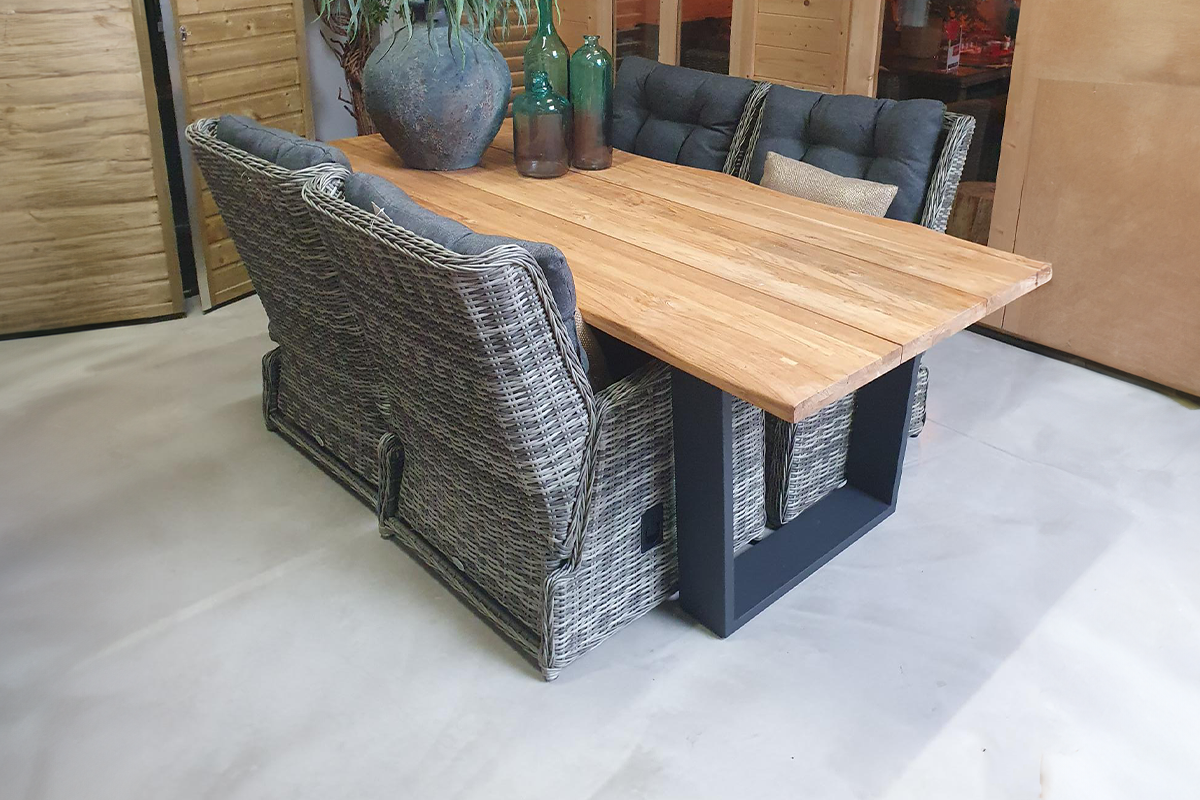 SenS-Line Vinos tuinset 4 verstelbare wicker stoelen met teakhouten tafel - Showmodel Wommelgem- - Steigerhout,Teak,Wicker- Sens-Line
