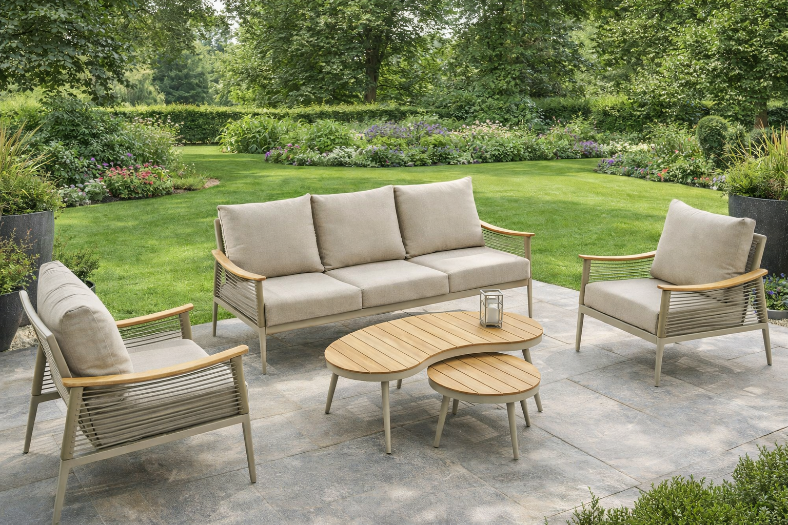 SenS-Line Sevilla loungeset 5-delig aluminium met beige kussens- - Aluminium- Sens-Line